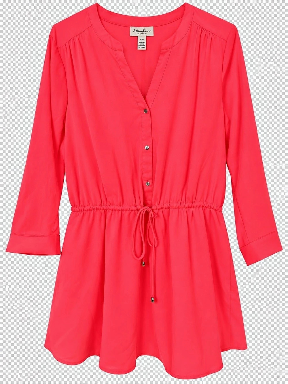 Studio Le Château Neon Pink Drawstring Waist Tunic Dress Size L